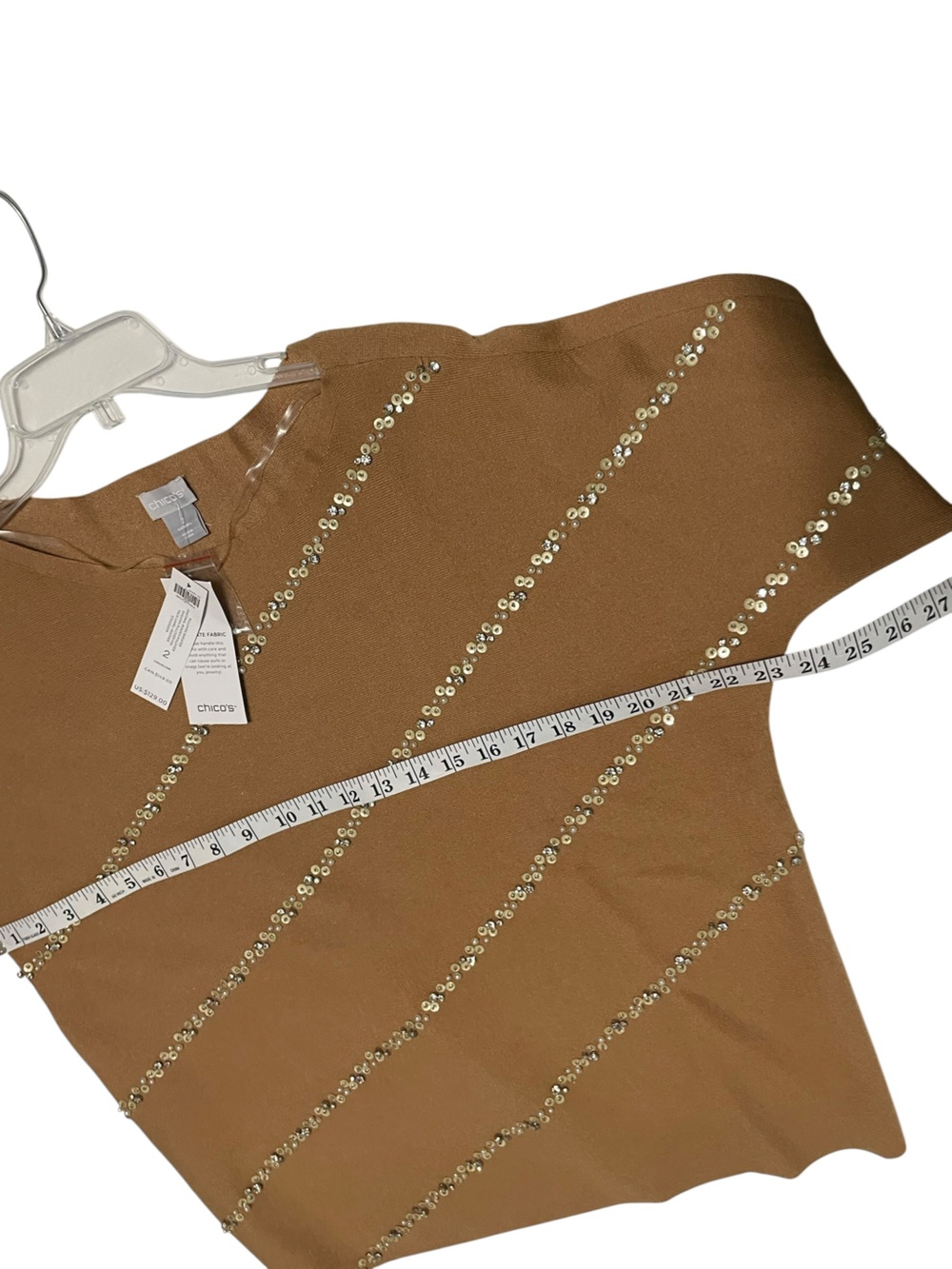 Chico's Beige Diagonal Beaded Embellished Soft Pullover Sweater Top Sz 2/L - Picture 9 of 16